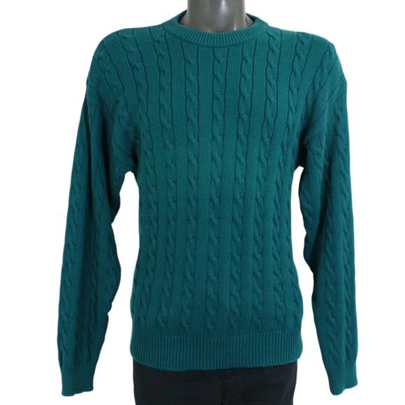 Vintage Eddie Bauer Green Cable Knit Crewneck Fishermans Sweater Mens Small - Picture 1 of 5